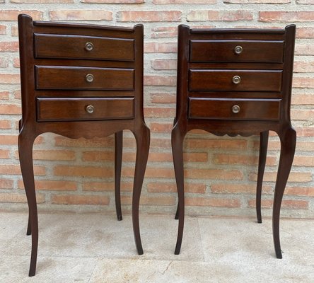 Early 20th Century Dark Oak Nightstands with Three Drawers, 1940s, Set of 2-NOU-1718121