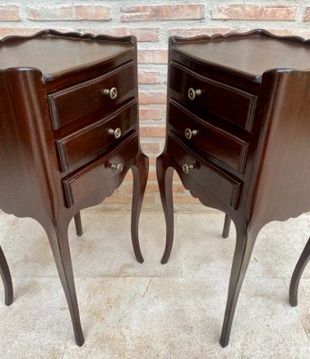 Early 20th Century Dark Oak Nightstands with Three Drawers, 1940s, Set of 2-NOU-1718121