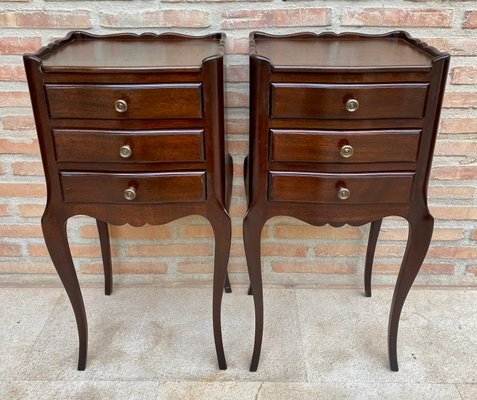 Early 20th Century Dark Oak Nightstands with Three Drawers, 1940s, Set of 2-NOU-1718121