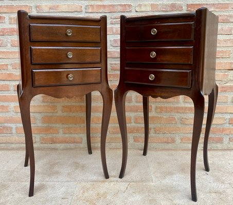 Early 20th Century Dark Oak Nightstands with Three Drawers, 1940s, Set of 2-NOU-1718121