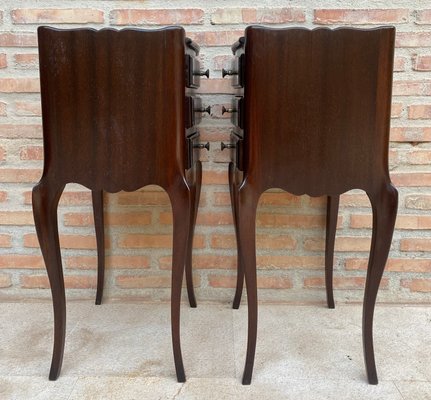 Early 20th Century Dark Oak Nightstands with Three Drawers, 1940s, Set of 2-NOU-1718121