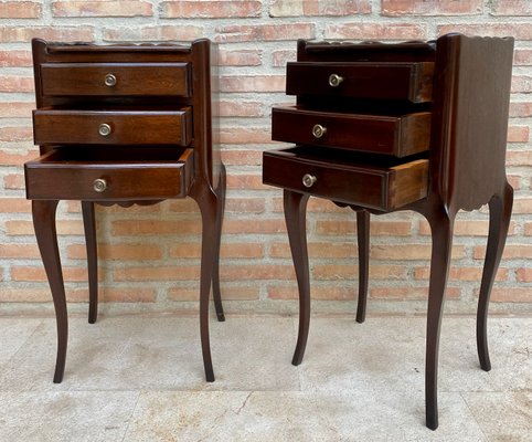 Early 20th Century Dark Oak Nightstands with Three Drawers, 1940s, Set of 2-NOU-1718121