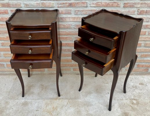 Early 20th Century Dark Oak Nightstands with Three Drawers, 1940s, Set of 2-NOU-1718121