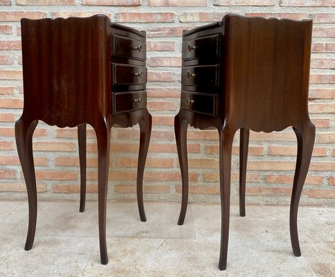 Early 20th Century Dark Oak Nightstands with Three Drawers, 1940s, Set of 2-NOU-1718121