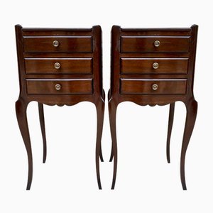 Early 20th Century Dark Oak Nightstands with Three Drawers, 1940s, Set of 2-NOU-1718121