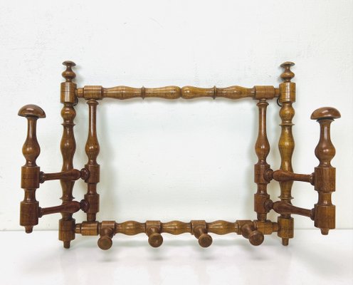 Early 20th Century Edwardian Foldable Turned Wood Wall Coat and Hat Rack, 1890s-WZZ-1420537