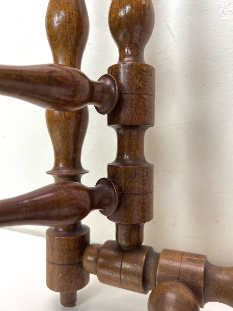 Early 20th Century Edwardian Foldable Turned Wood Wall Coat and Hat Rack, 1890s