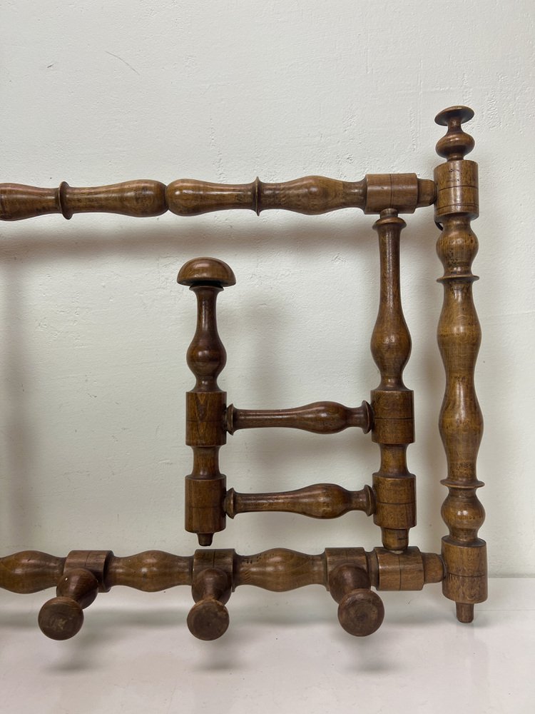 Early 20th Century Edwardian Foldable Turned Wood Wall Coat and Hat Rack, 1890s