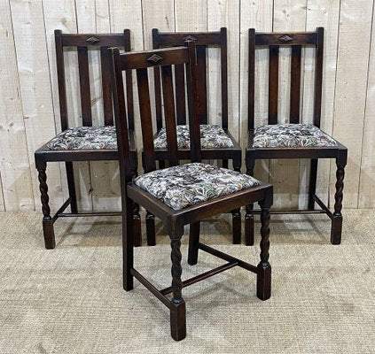 Early 20th Century English Dining Chairs in Oak, Set of 4-QYF-1332086