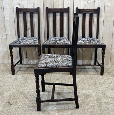 Early 20th Century English Dining Chairs in Oak, Set of 4-QYF-1332086