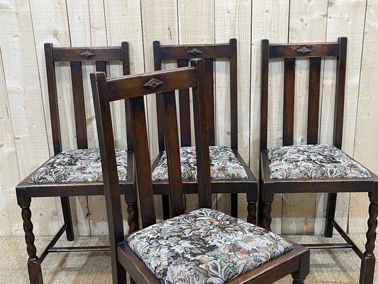 Early 20th Century English Dining Chairs in Oak, Set of 4-QYF-1332086