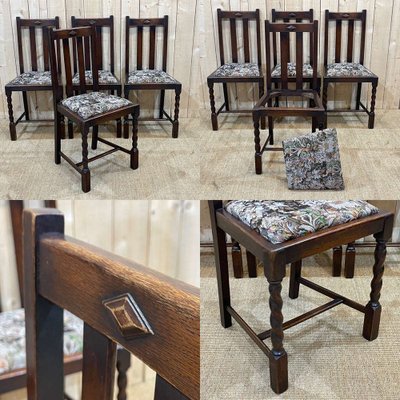 Early 20th Century English Dining Chairs in Oak, Set of 4-QYF-1332086