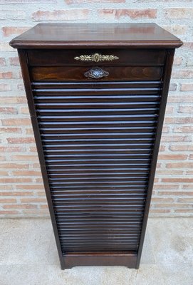 Early 20th Century Filing Cabinet with One Roller Louver Door & Eight Shelves-NOU-1264473