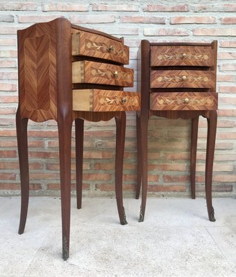 Early 20th Century French Bedside Tables in Marquetry & Bronze with Iron Details, Set of 2-NOU-1363495