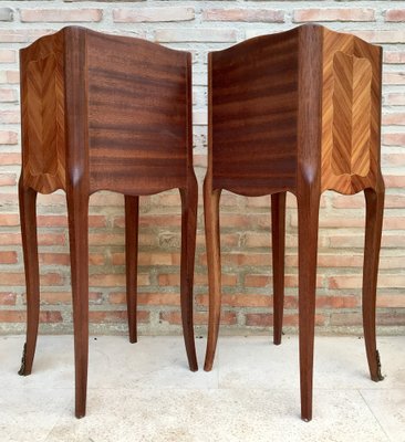 Early 20th Century French Bedside Tables in Marquetry & Bronze with Iron Details, Set of 2-NOU-1363495