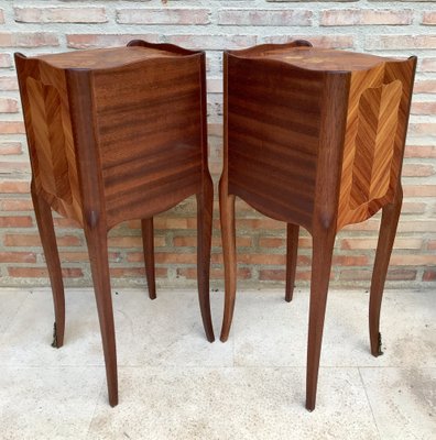 Early 20th Century French Bedside Tables in Marquetry & Bronze with Iron Details, Set of 2-NOU-1363495