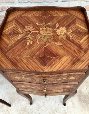 Early 20th Century French Bedside Tables in Marquetry & Bronze with Iron Details, Set of 2-NOU-1363495