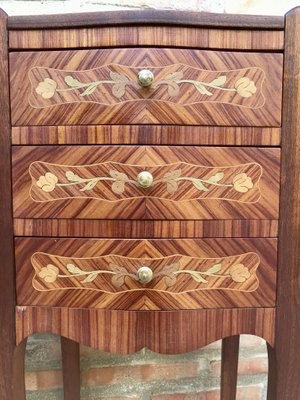 Early 20th Century French Bedside Tables in Marquetry & Bronze with Iron Details, Set of 2-NOU-1363495