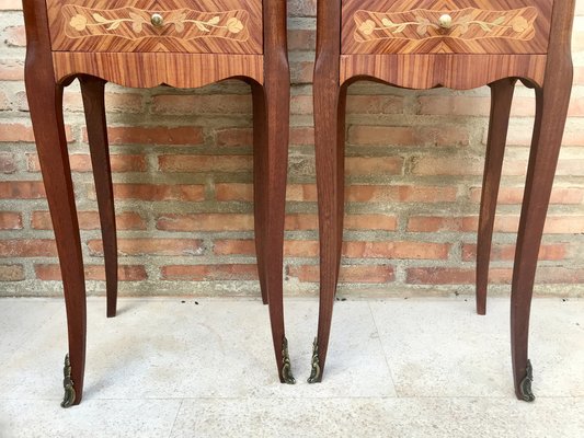 Early 20th Century French Bedside Tables in Marquetry & Bronze with Iron Details, Set of 2-NOU-1363495