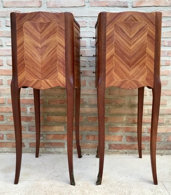 Early 20th Century French Bedside Tables in Marquetry & Bronze with Iron Details, Set of 2-NOU-1363495