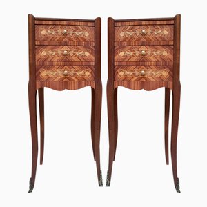 Early 20th Century French Bedside Tables in Marquetry & Bronze with Iron Details, Set of 2-NOU-1363495