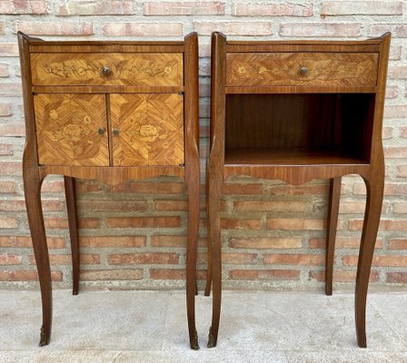 Early 20th Century French Bedside Tables or Nightstands in Marquetry and Iron Hardware, 1920s, Set of 2-NOU-1396562