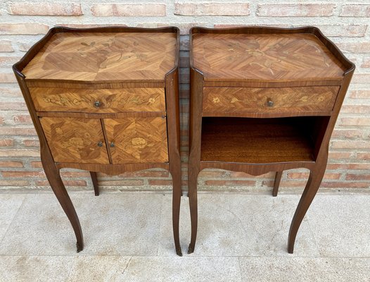 Early 20th Century French Bedside Tables or Nightstands in Marquetry and Iron Hardware, 1920s, Set of 2-NOU-1396562