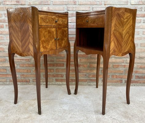 Early 20th Century French Bedside Tables or Nightstands in Marquetry and Iron Hardware, 1920s, Set of 2-NOU-1396562