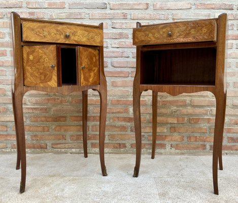 Early 20th Century French Bedside Tables or Nightstands in Marquetry and Iron Hardware, 1920s, Set of 2-NOU-1396562