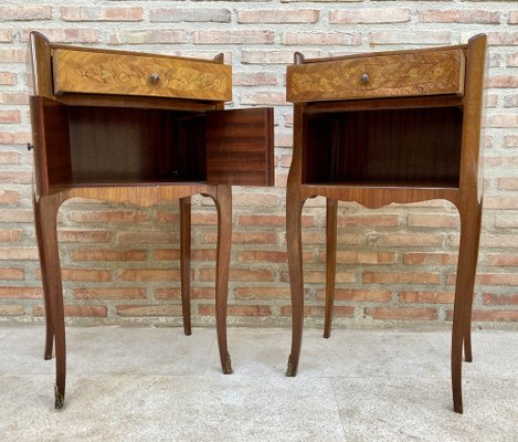 Early 20th Century French Bedside Tables or Nightstands in Marquetry and Iron Hardware, 1920s, Set of 2-NOU-1396562