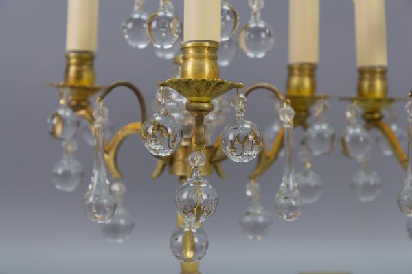 Early 20th Century French Brass and Crystal Girandoles Table Lamps, Set of 2-KEG-1759942