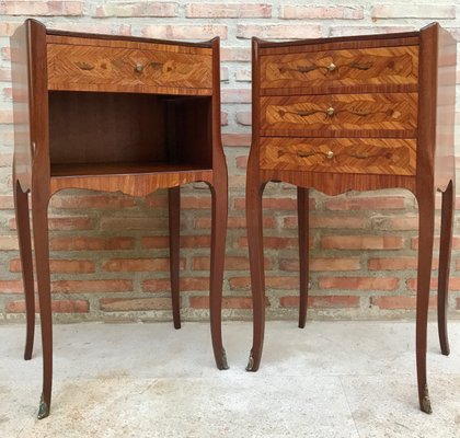 Early 20th Century French Marquetry and Iron Hardware Bedside Tables or Nightstands, Set of 2-NOU-1354636