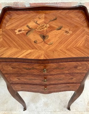 Early 20th Century French Marquetry and Iron Hardware Bedside Tables or Nightstands, Set of 2-NOU-1354636