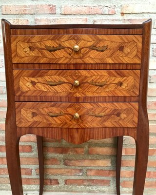 Early 20th Century French Marquetry and Iron Hardware Bedside Tables or Nightstands, Set of 2-NOU-1354636