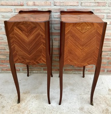 Early 20th Century French Marquetry and Iron Hardware Bedside Tables or Nightstands, Set of 2-NOU-1354636