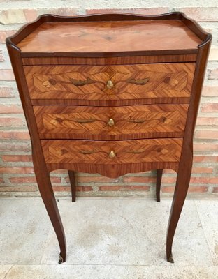 Early 20th Century French Marquetry and Iron Hardware Bedside Tables or Nightstands, Set of 2-NOU-1354636