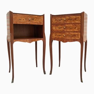 Early 20th Century French Marquetry and Iron Hardware Bedside Tables or Nightstands, Set of 2-NOU-1354636