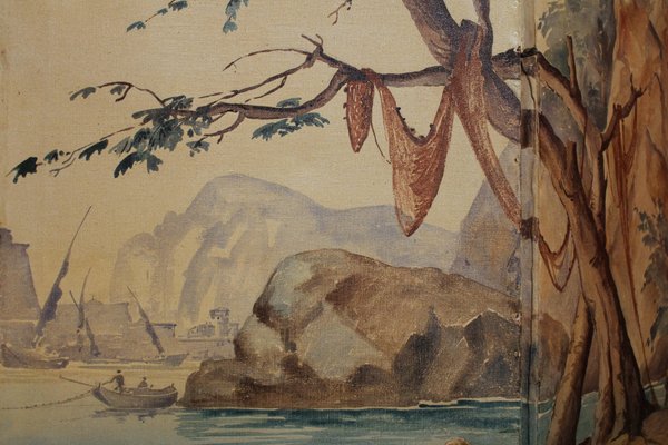 Early 20th Century French Tempera on Canvas Folding Screen with Seascape View-AXE-1433402