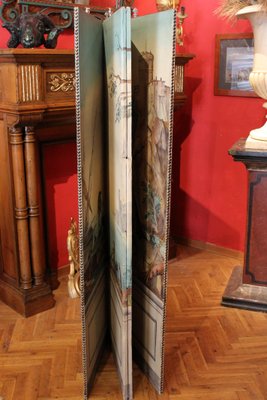 Early 20th Century French Tempera on Canvas Folding Screen with Seascape View-AXE-1433402