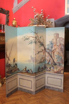 Early 20th Century French Tempera on Canvas Folding Screen with Seascape View-AXE-1433402