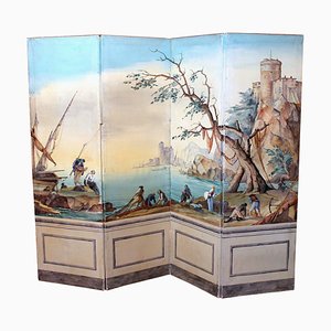 Early 20th Century French Tempera on Canvas Folding Screen with Seascape View-AXE-1433402