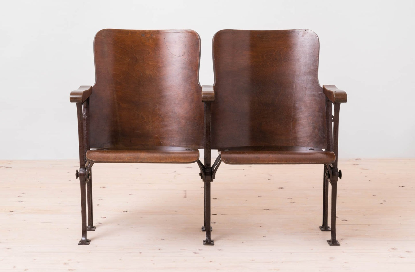 Early 20th Century Industrial Double Foldable Library Seat in Cast Iron Construction and Bent Plywood, 1890s