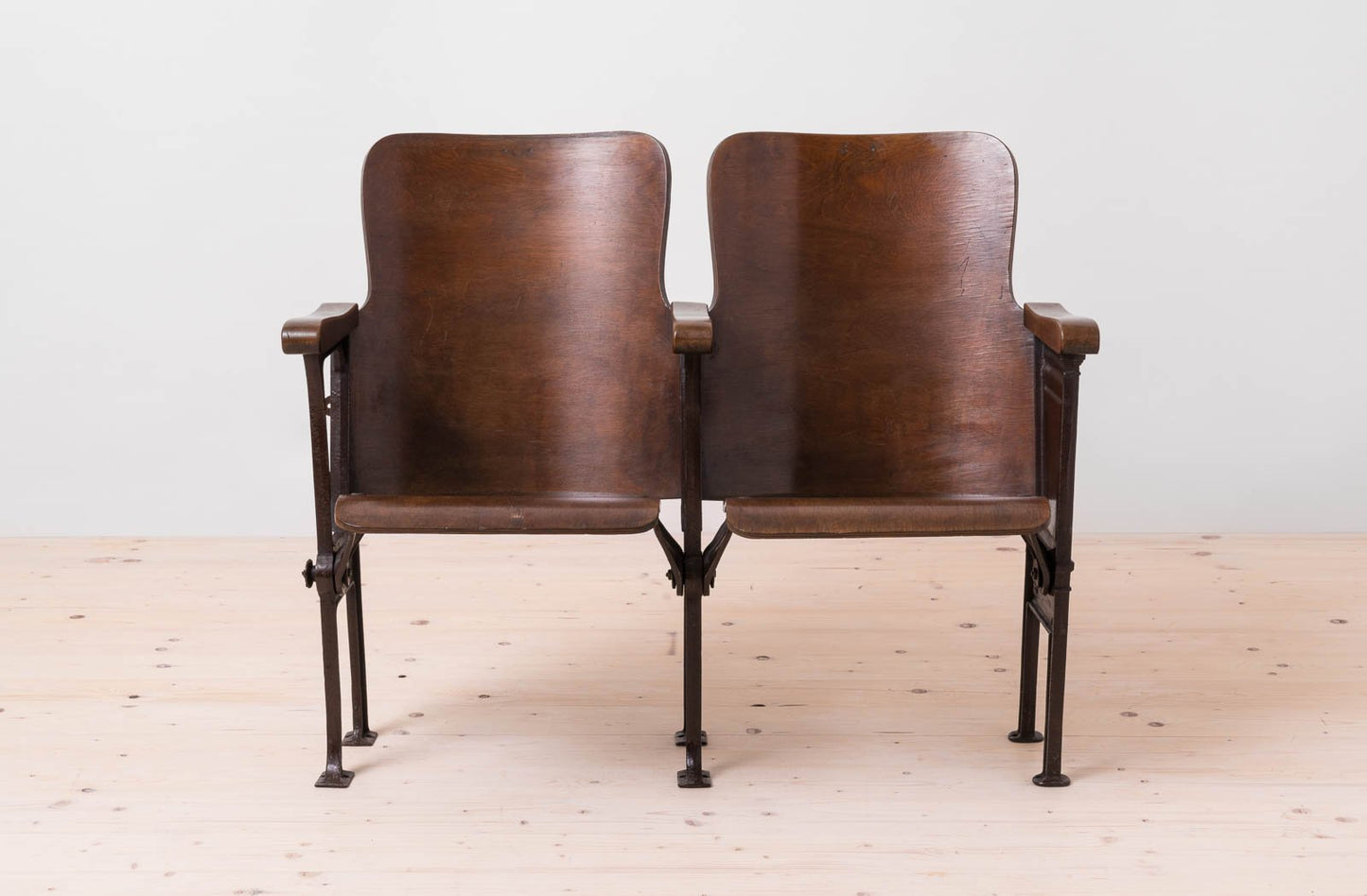 Early 20th Century Industrial Double Foldable Library Seat in Cast Iron Construction and Bent Plywood, 1890s