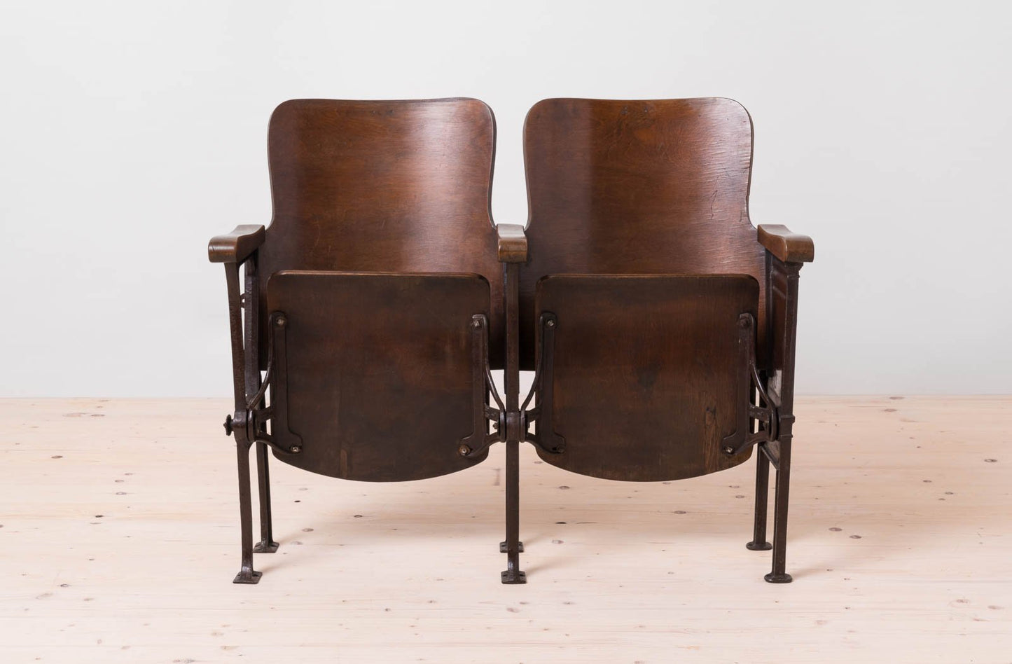 Early 20th Century Industrial Double Foldable Library Seat in Cast Iron Construction and Bent Plywood, 1890s