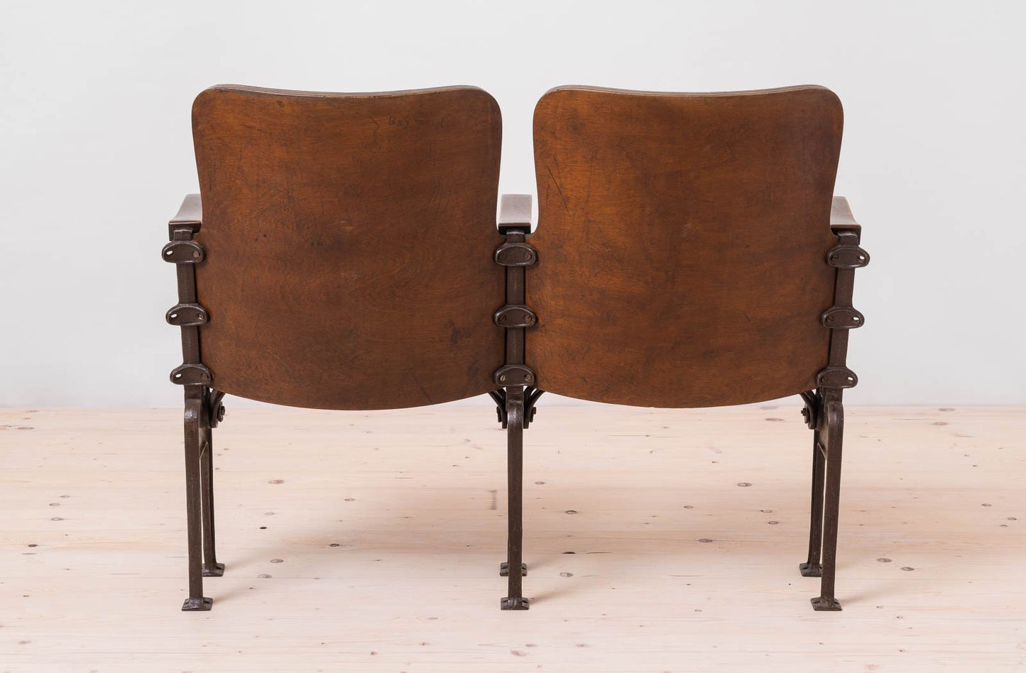 Early 20th Century Industrial Double Foldable Library Seat in Cast Iron Construction and Bent Plywood, 1890s