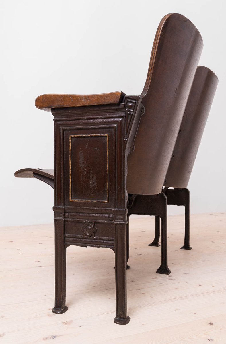 Early 20th Century Industrial Double Foldable Library Seat in Cast Iron Construction and Bent Plywood, 1890s