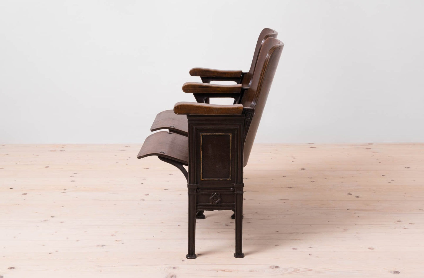 Early 20th Century Industrial Double Foldable Library Seat in Cast Iron Construction and Bent Plywood, 1890s