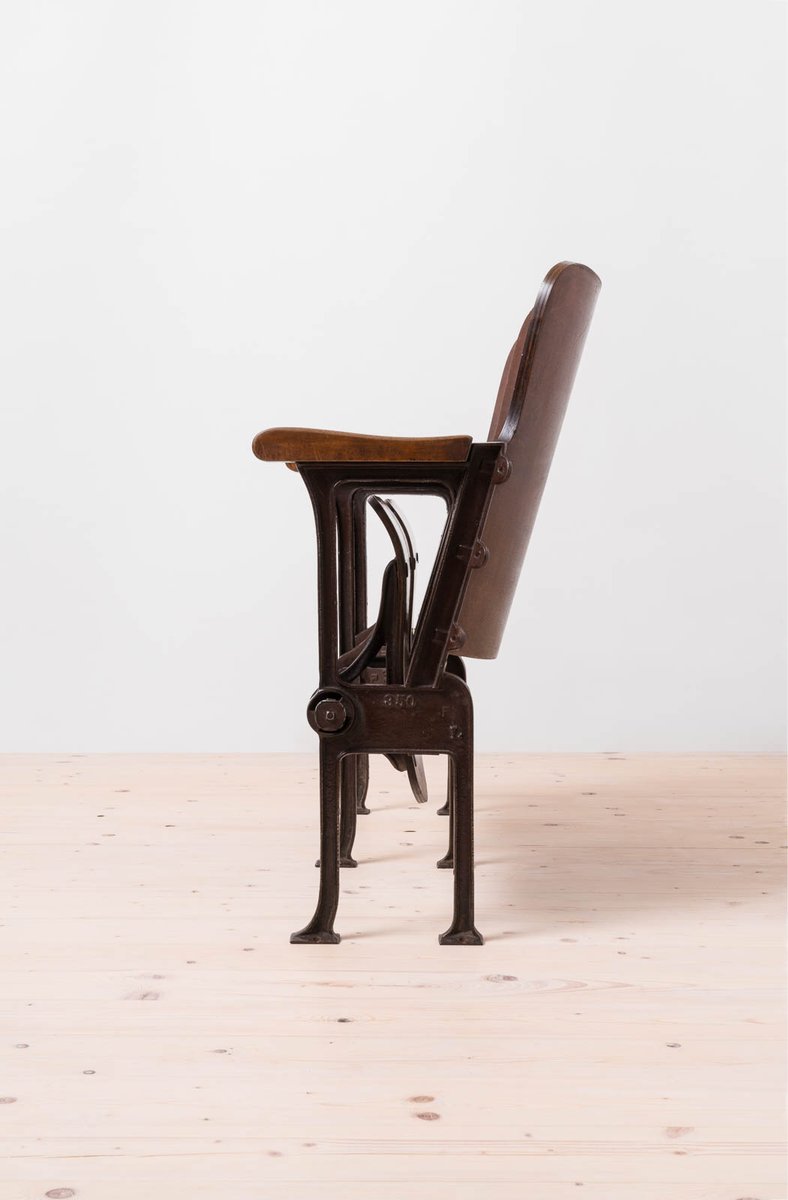 Early 20th Century Industrial Double Foldable Library Seat in Cast Iron Construction and Bent Plywood, 1890s