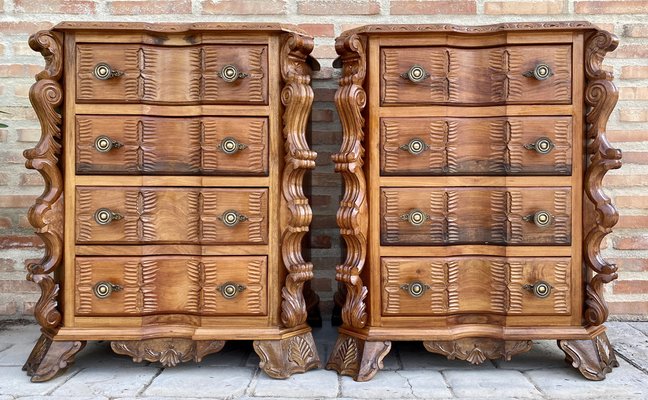 Early 20th Century Italian Burl Walnut and Fruitwood Bedside Commodes, Set of 2-NOU-1274039