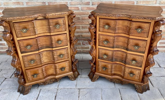 Early 20th Century Italian Burl Walnut and Fruitwood Bedside Commodes, Set of 2-NOU-1274039